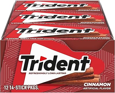 Gomme trident à la cannelle sans sucre - avec xylitol - 12 paquets (168 pièces au total). DIAYTAR COTE D'IVOIRE est plus qu'une boutique en ligne, c'est une expérience de shopping innovante et divertissante. Nous nous engageons à vous offrir les dernières tendances et les produits les plus populaires, ainsi que des promotions et des offres spéciales pour vous faire économiser de l'argent.