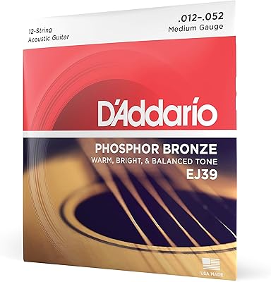 Cordes de guitare acoustique da addario phosphor bronze, american bluegrass, 12 cordes medium