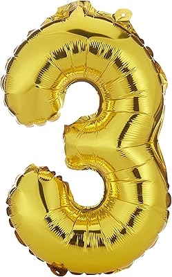 Rosie moment grand ballon chiffre 3, taille 40 cm, couleur or brillant, design