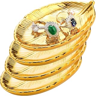 Oclean lot de 4 plateaux à feuilles d'or plateau bijoux en céramique
