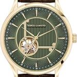 Montre automatique pour homme avec bracelet en cuir d'alligator grainé, vc/1160, marron/or, marron/or