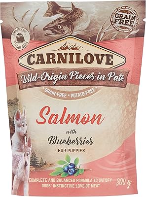 Chiots carnilove saumon et myrtille (sachets de nourriture humide) 12x300g