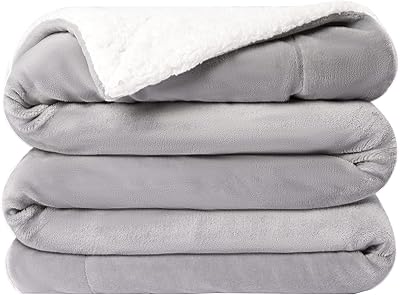 Couverture polaire sherpa gris clair fotown home queen size 220x240cm, couverture confortable