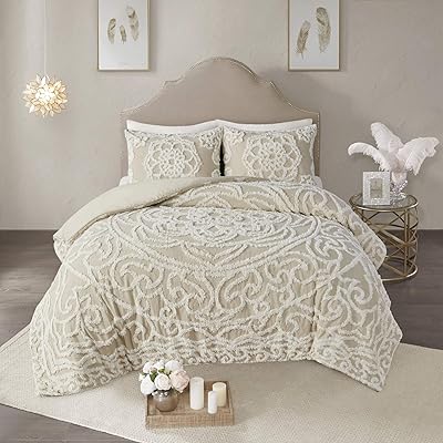 Madison park laetitia parure de lit bohème touffetée 100 % coton chenille, grand