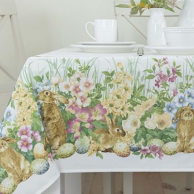 Nappe en tissu de pâques benson mills blooming bunnies, résistante aux éclaboussures