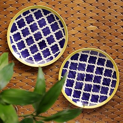 Ensemble d'assiettes de service marocaines en céramique peintes à la main - 2