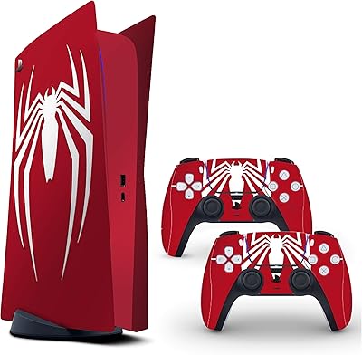 Autocollant en vinyle design araignée rouge et blanc pour console et manette sony