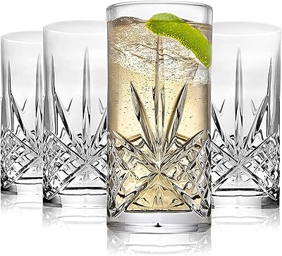 Lot de 4 verres highball, 370 ml, design décoratif pour eau potable, bière ou soda, vaisselle élégante et contemporaine, passe au lave-vaisselle. DIAYTAR COTE D'IVOIRE, boutique en ligne généraliste de grande envergure, répond parfaitement aux besoins d'une clientèle exigeante, offrant une panoplie de produits du quotidien ainsi que des articles plus exceptionnels. DIAYTAR comprend que le temps est précieux, c'est pourquoi il est possible de commander en toute simplicité et rapidité sur le site. DIAYTAR, c'est la solution idéale pour vos achats en ligne en Côte d'Ivoire !