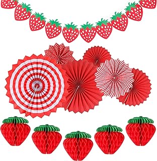12 pièces de décorations de fête d'anniversaire aux fraises, comprenant 5 boules