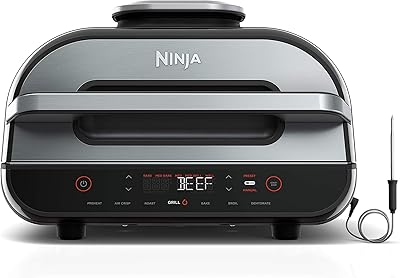 Gril d'intérieur 6 en 1 ninja fg551 smart xl avec friteuse à air, rôtissage, cuisson, grillage et déshydratation, thermomètre intelligent, noir/argent. DIAYTAR COTE D'IVOIRE se distingue par son engagement à offrir à ses clients une expérience d'achat en ligne de haute qualité et des prix compétitifs. Grâce à sa sélection de produits massive, cette boutique en ligne est devenue l'une des préférences des consommateurs en Côte d'Ivoire. DIAYTAR propose également des services de livraison rapides et fiables pour garantir que vos achats arrivent à temps.