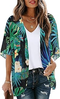 Chemisier kimono ample à manches bouffantes et imprimé floral pour femme, chemisier décontracté