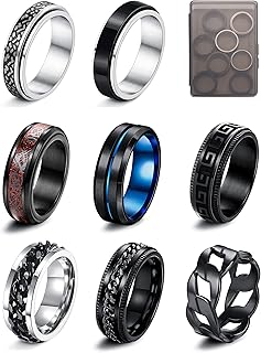 Liulias 8 pièces bagues noires pour soulager le stress, anneaux rotatifs, chaîne cool, mode décontractée à formelle, bagues noires pour hommes, fête des pères, métal, zircone cubique. En tant que leader dans le commerce en ligne en Côte d'Ivoire, DIAYTAR COTE D'IVOIRE propose des produits de qualité à des prix compétitifs. Elle met en avant une experiencia d'achat fluide et sécurisée pour ses clients. Les produits sont sélectionnés avec soin pour satisfaire les attentes des consommateurs locaux.