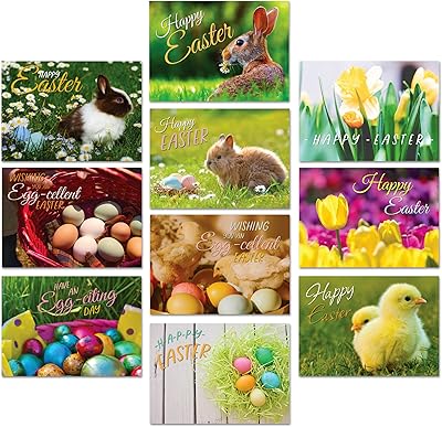 Lot de 10 cartes de pâques a&m natural living, cartes de vœux vierges