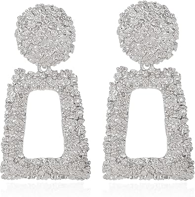 Grandes boucles d'oreilles pendantes géométriques rectangulaires en métal atimigo argent/or pour femmes