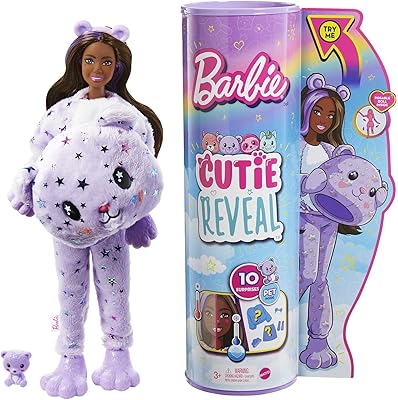 Poupée barbie fantasy series cutie reveal avec costume d'ours en peluche et 10