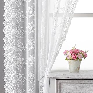 Rideaux en dentelle blanche cotel de 54 pouces pour petites fenêtres