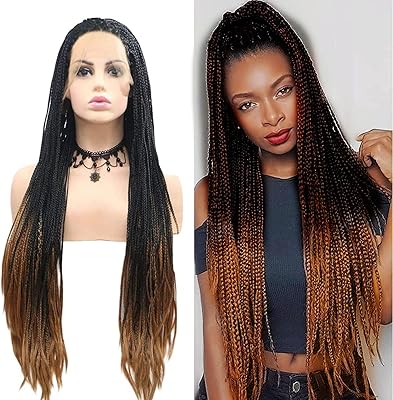 Perruque tressée longue marron noir ombré pour femmes noires faite à la main