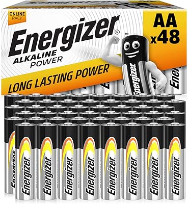 Piles aa energizer, alimentation alcaline, paquet de 48, bloc-piles double a - exclusivité
