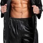 Peignoir en satin à manches longues en soie légère pour hommes avec ensemble