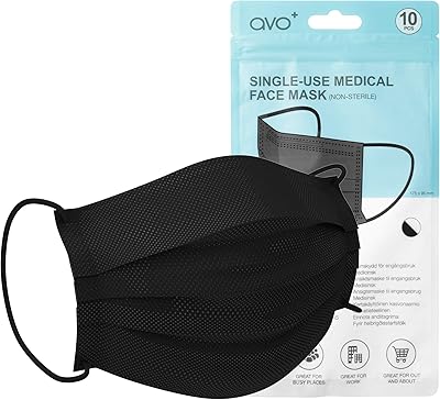 Masques noirs jetables avo+ masque de protection confortable à 3 couches respirant
