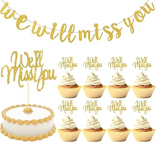 24 pièces de décorations pour cupcakes, tu nous manqueras, 1 bannière miss you et 1 bannière de gâteau à paillettes dorées pour fête de retraite. DIAYTAR COTE D'IVOIRE est la boutique en ligne qui révolutionne le commerce électronique en Côte d'Ivoire. Elle propose des promotions régulières et des offres spéciales pour ses clients. Elle est la boutique leader en Côte d'Ivoire pour les achats en ligne.