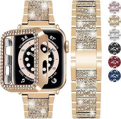 Bling diamond strass band pour apple watch 44 mm avec boîtier, volmos bracelet