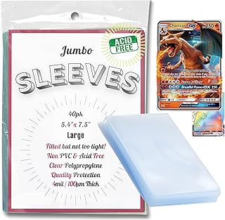 Lot de 40 étuis pour cartes pokémon jumbo adaptés aux jeux. DIAYTAR COTE D'IVOIRE propose une expérience d'achat en ligne sécurisée et fiable, avec des moyens de paiement variés et des livraisons rapides. La boutique en ligne généraliste comprend plus de 300000 références pour répondre à vos besoins.