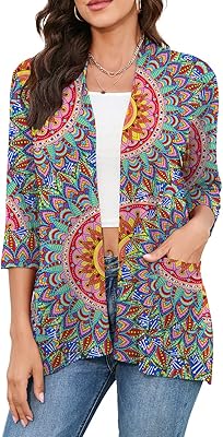 Cardigan décontracté léger et haut pour femme avec poches, manches 3/4 ouvert