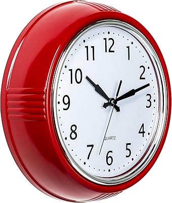 Bernhard products horloge murale rétro 9,5 pouces cuisine rouge design vintage des années