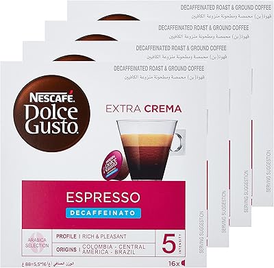 Capsules d'espresso décaféiné nescafé dolce gusto 88 g (3+1 gratuites)