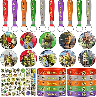 L'ensemble de fournitures de fête d'anniversaire shrek comprend 10 bracelets, 10 porte-clés, 10