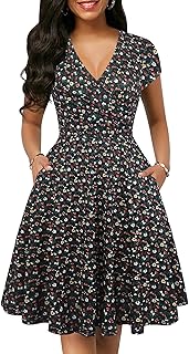 Robe décontractée vintage à pois et col en v pour femmes