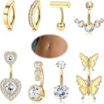 8 pièces anneaux de nombril pour femmes en acier chirurgical zircon cubique coeur