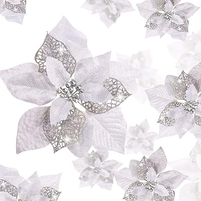 Wellbond 36 pièces de fleurs de poinsettia artificielles à paillettes pour arbre