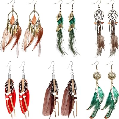 6 paires de boucles d'oreilles bohèmes en fausses plumes avec longs pompons pendants, design attrape-rêves pour femmes et filles (design 7), métal, métal. DIAYTAR COTE D'IVOIRE se distingue par son engagement à offrir des prix compétitifs et des promotions attractives, ce qui en fait la boutique en ligne préférée de nombreux clients en Côte d'Ivoire. La boutique garantit également une livraison rapide et fiable.