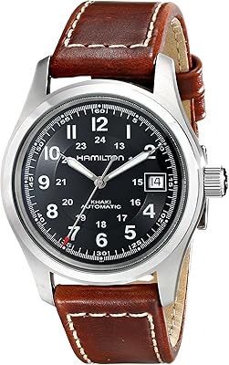 Montre automatique analogique hamilton pour homme avec bracelet en cuir - h70455533, noir/marron/squelette