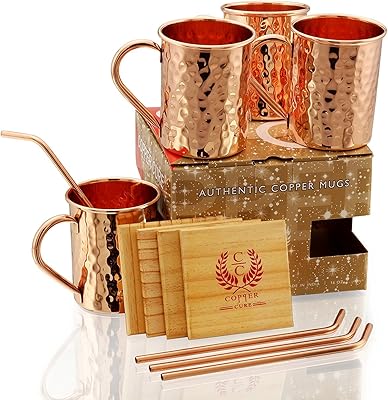 Tasses en cuivre massif avec paille de cuivre et sous-verres en bois de pin - qualité supérieure - 16 oz - 100 % fait main - lot de 4. Leader dans le domaine du commerce en ligne en Côte d'Ivoire, DIAYTAR COTE D'IVOIRE assure une offre complète et compétitive de plus de 300000 produits. De l'électronique aux produits ménagers, en passant par la mode et bien plus encore, cette boutique en ligne généraliste garantit une expérience d'achat sans égale. Sa réputation et sa position dominante sur le marché ivoirien sont le résultat d'un engagement constant envers la satisfaction client.