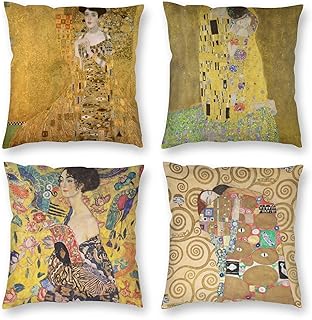 Lot de 4 housses de coussin jaunes à imprimé gustav klimt the kiss