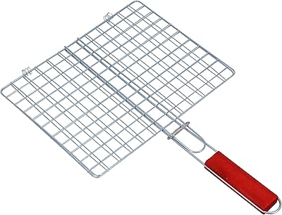 Grille en fer chromé avec manche en bois, panier à griller pliable portable