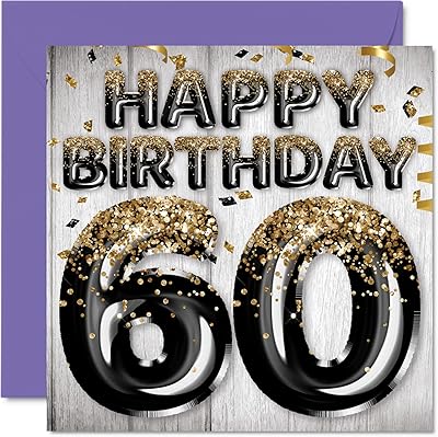 Carte d'anniversaire pour homme 60e - ballons à paillettes noires et dorées