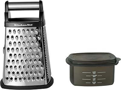 Râpe gastronomique à 4 côtés kitchenaid en acier inoxydable avec récipient de rangement