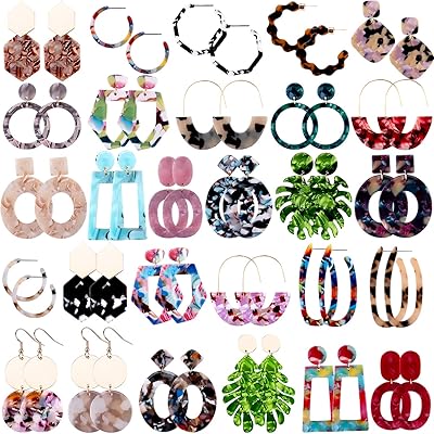 28 paires de boucles d'oreilles en acrylique, ensemble de boucles d'oreilles élégantes