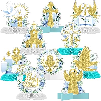 10 pièces décorations de baptême en ruche centres de table à paillettes bleues