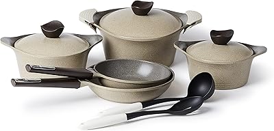 Neoflam, eni cooking set, warm marble, xa10(24-20-18), 10 pièces, +(2 louches cadeaux), aluminium