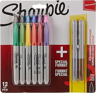 Stylo marqueur permanent sharpie à pointe fine, paquet de 12 + 2 couleurs