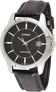 Montre analogique casio avec bracelet en cuir et cadran noir pour homme