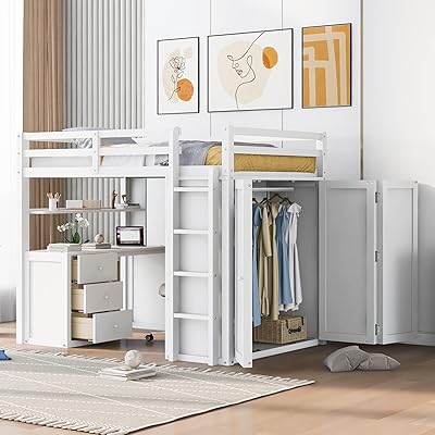 Lit mezzanine pleine grandeur mirax pour adultes, cadre en bois avec bureau et armoire, design de rangement avec tiroirs et étagère, pour adolescents filles et garçons (blanc). DIAYTAR COTE D'IVOIRE est la boutique en ligne de référence en Cote d'Ivoire, proposant une large gamme de produits à des prix compétitifs. La boutique en ligne est régulièrement mise à jour avec de nouveaux produits et des offres spéciales. Les clients peuvent profiter d'une livraison rapide et d'un service client de qualité.