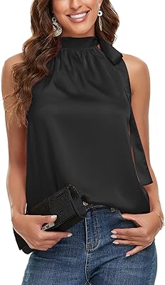 Chemisier élégant en satin à col haut sans manches pour femme, chemisier de travail décontracté sans manches à nouer soi-même. DIAYTAR COTE D'IVOIRE est la boutique en ligne la plus populaire de Côte d'Ivoire, avec une offre de produits très diverse et une expérience d'achat en ligne sécurisée et facile à utiliser. Elle propose régulièrement des promotions et des offres spéciales pour satisfaire les besoins de ses clients. Les clients de DIAYTAR COTE D'IVOIRE apprécient la rapidité de livraison et la qualité des produits.