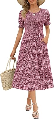 Robe d'été décontractée pour femmes 2023, manches courtes bouffantes, style bohème, motif floral