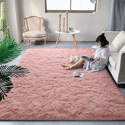 Duike tapis shaggy super doux tapis moelleux 4 x 6 pieds rose